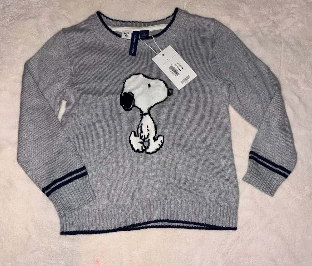 NWT Janie And Jack Peanuts Snoopy Sweater Size 3 Gray